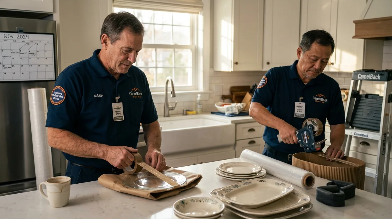 Professional crew packing kitchen dishware in Pocahontas, IA